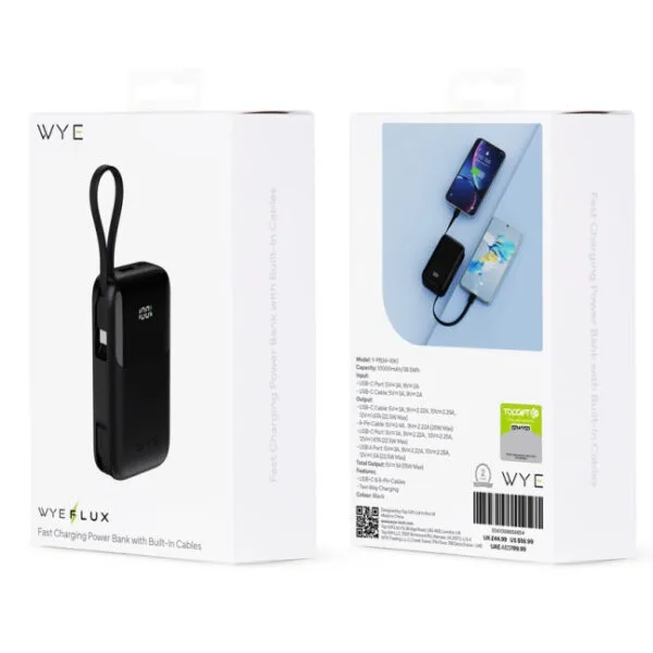 Fast Charging Power Bank with Built-in Cables 10k mAh