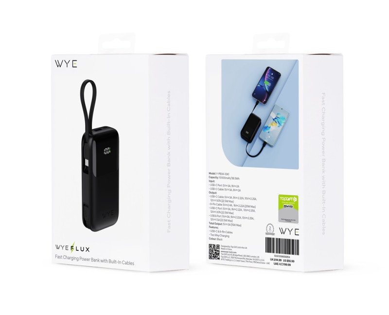 Fast Charging Power Bank with Built-in Cables 10k mAh