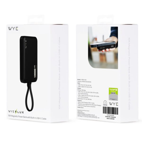 10K Magnetic Power Bank With Built-in USB-C Cable