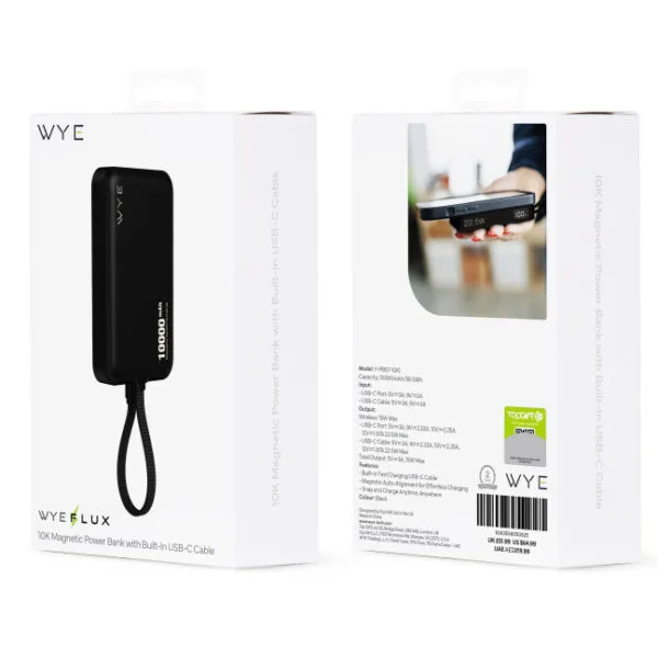 10K Magnetic Power Bank With Built-in USB-C Cable