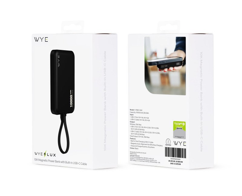 10K Magnetic Power Bank With Built-in USB-C Cable