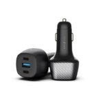 In-Car Charger with USB-A and Dual USB-C Ports 103W Fiber Carbon Design