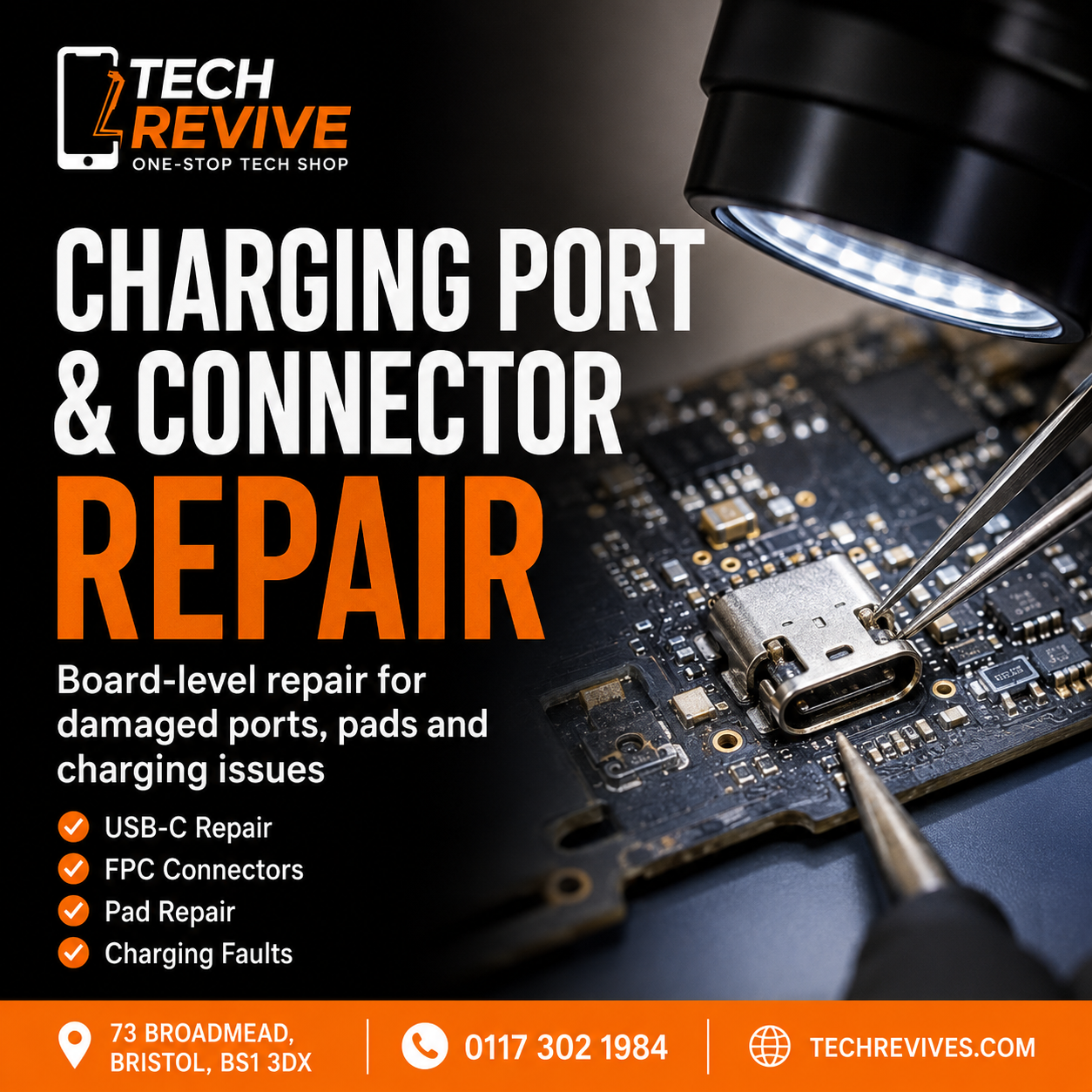 Charging port and connector board repair Bristol