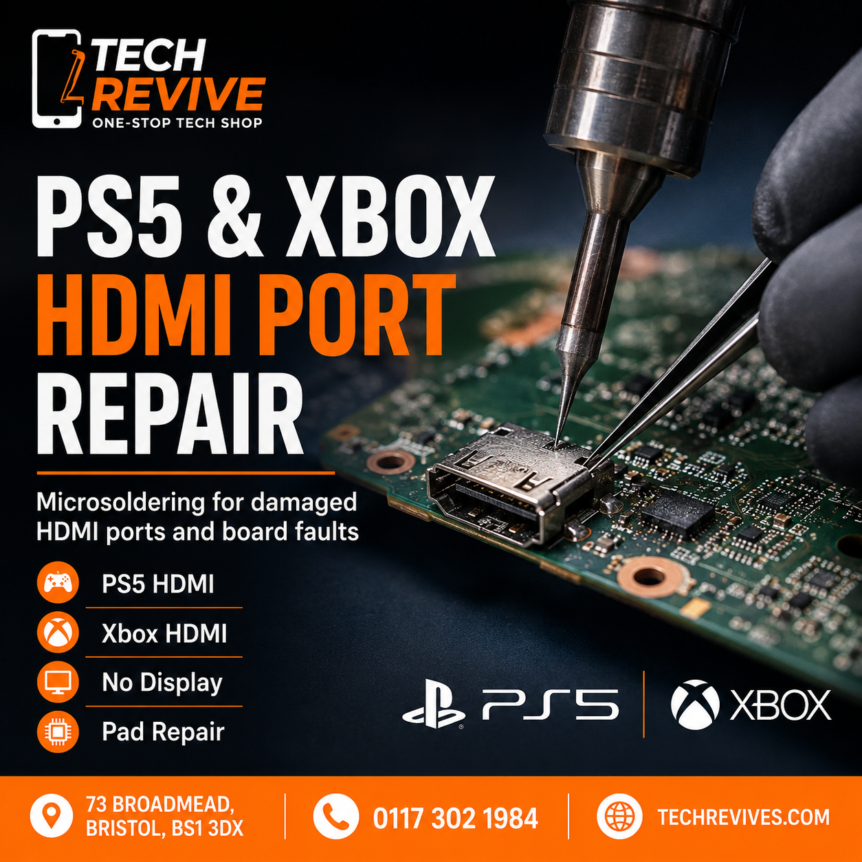 PS5 and Xbox HDMI port repair Bristol