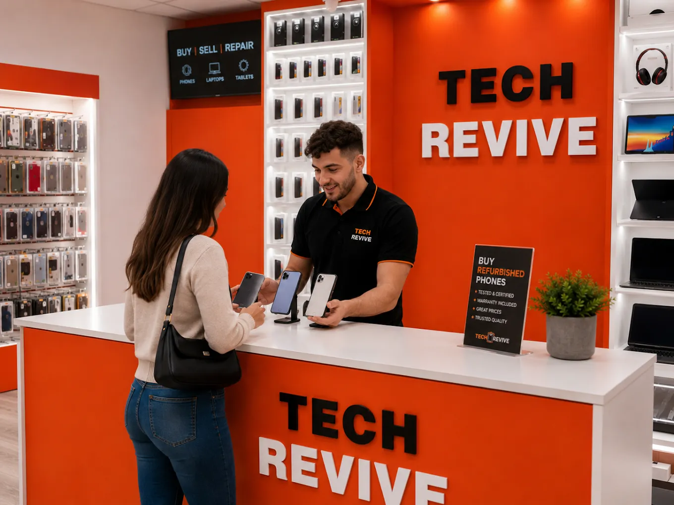 Tech Revive Bristol team helping customers at the Broadmead technology store