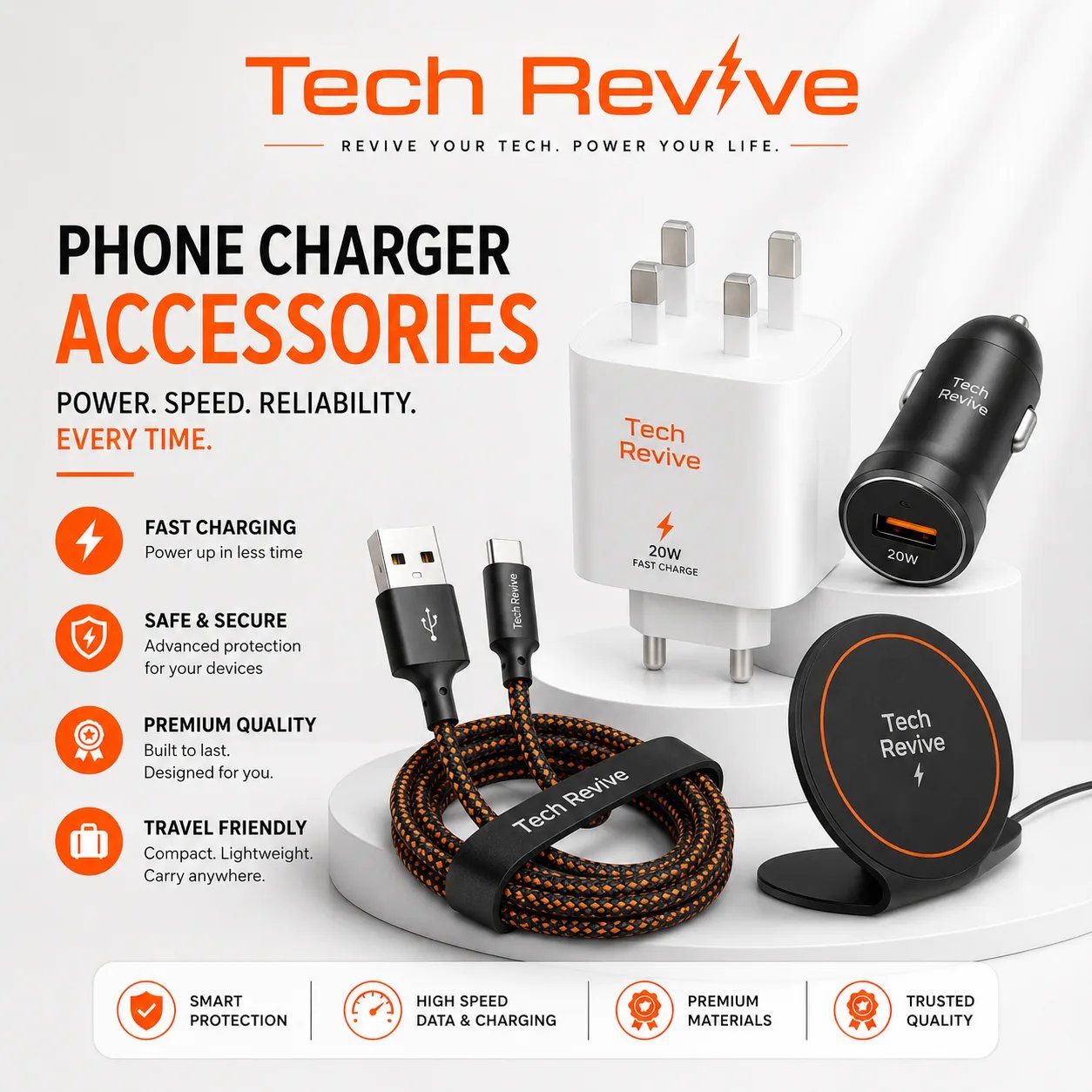 Phone charger and charging accessories available at Tech Revive Bristol